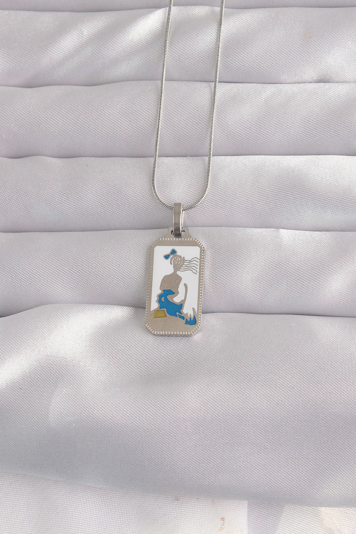 EBJ 316L Stainless Steel Silver Color White Enamel Girl Figure Tarot Necklace - Union City