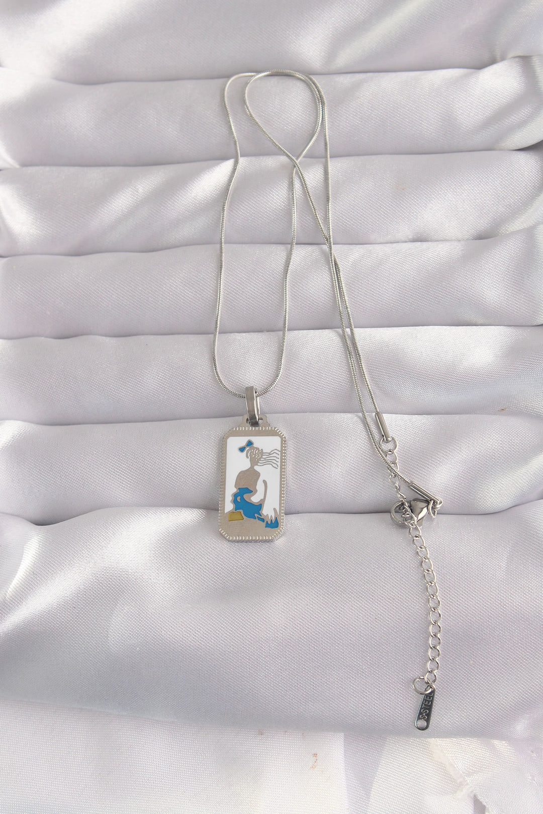 EBJ 316L Stainless Steel Silver Color White Enamel Girl Figure Tarot Necklace - Union City