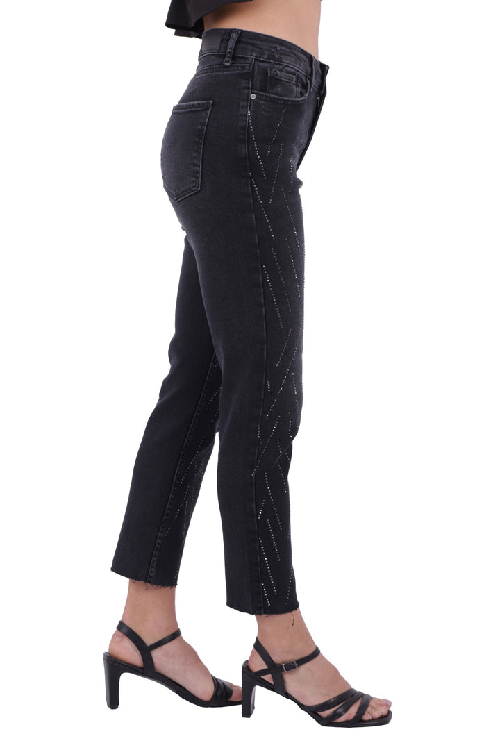 XLJ High Waist Mom Jean with Striped Rhinestones Mixed - Eschweiler