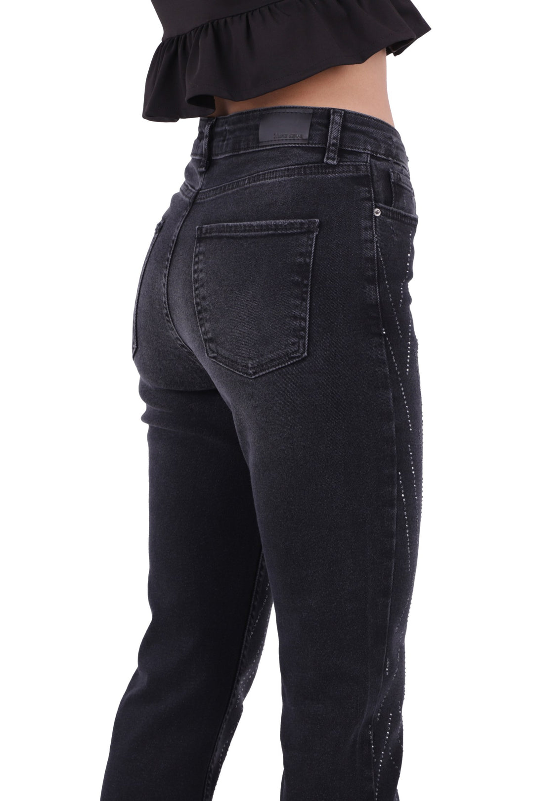 XLJ High Waist Mom Jean with Striped Rhinestones Mixed - Eschweiler