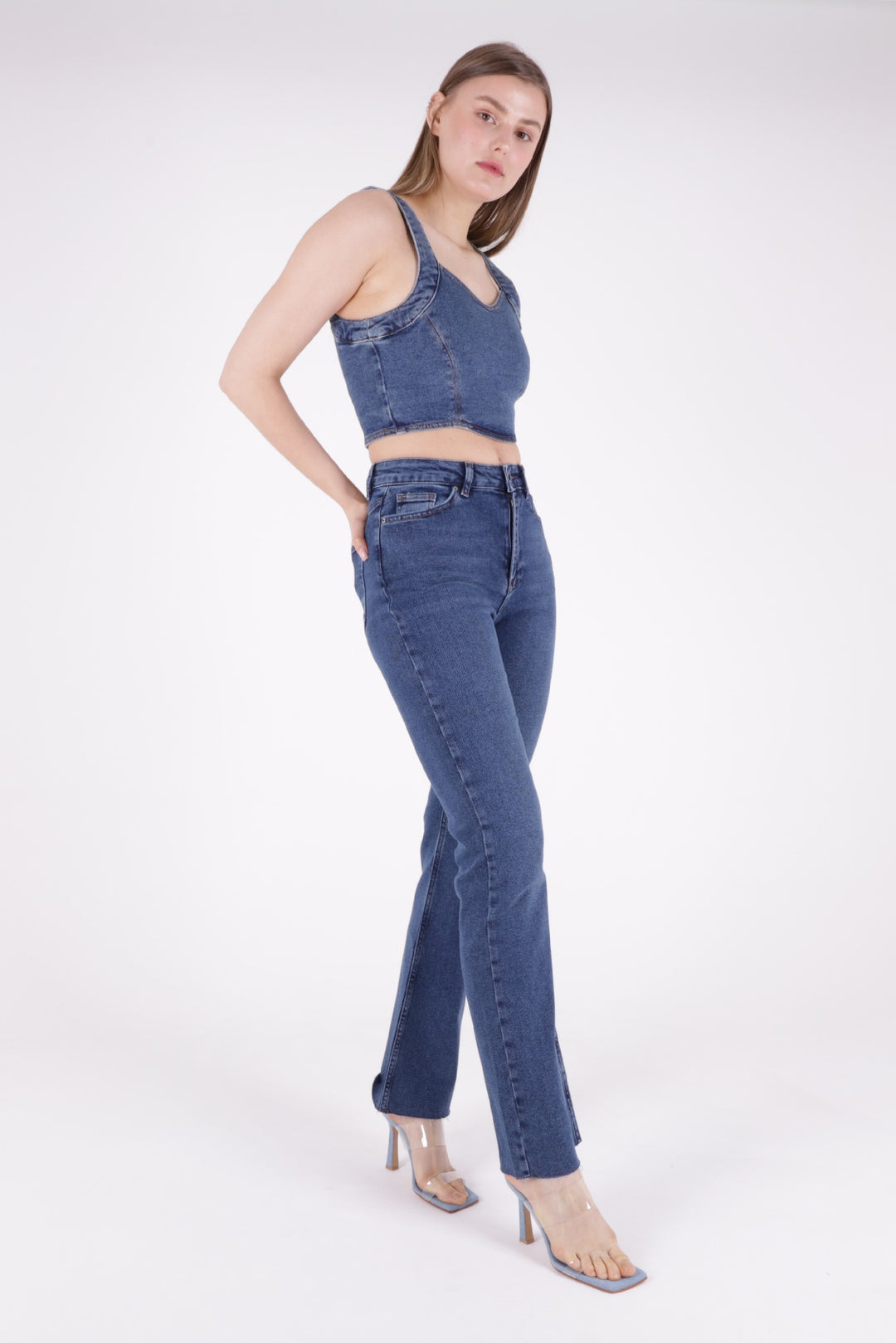 XLJ Tasseled Bottom Wide Leg Relax Jean Mixed - Kalamariá