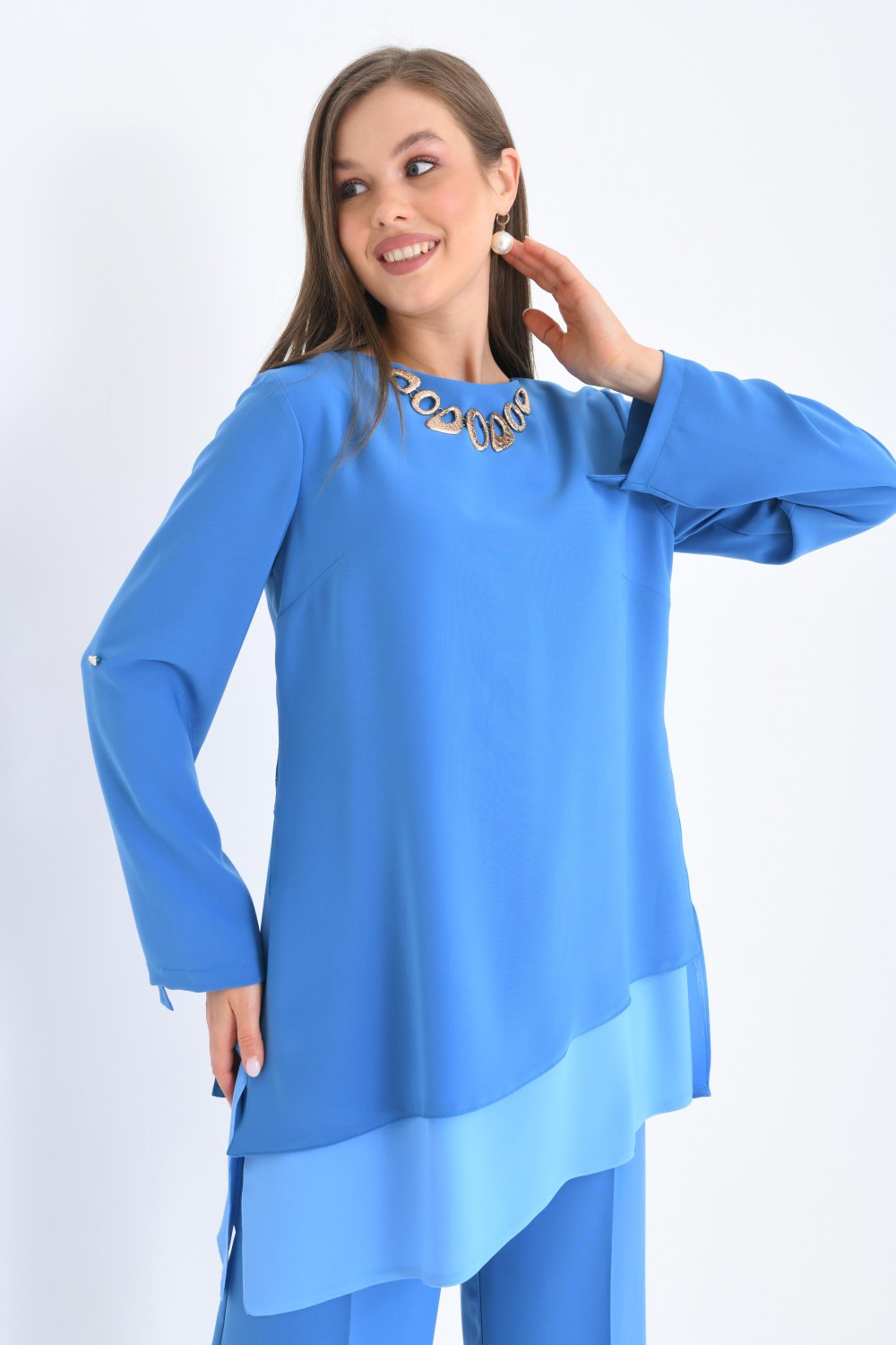 NDL Women Necklace Collar Tunic Women's Set Sky Blue - Warrington