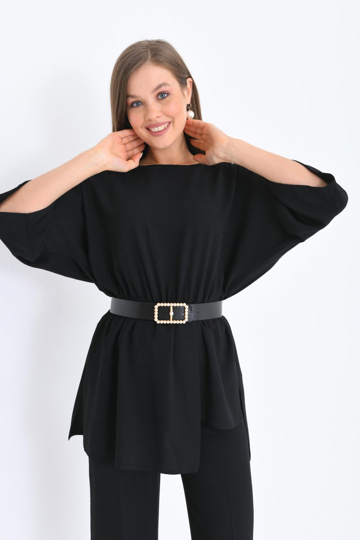 NDL Women Pearl Belted Tunic Women's Set Black - Lawton