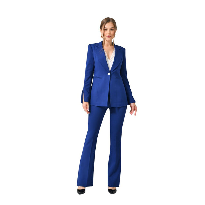 NDL Women Navy Blue Women's Suit with Arm Accessorized Spanish Hem Pants - Dunedin