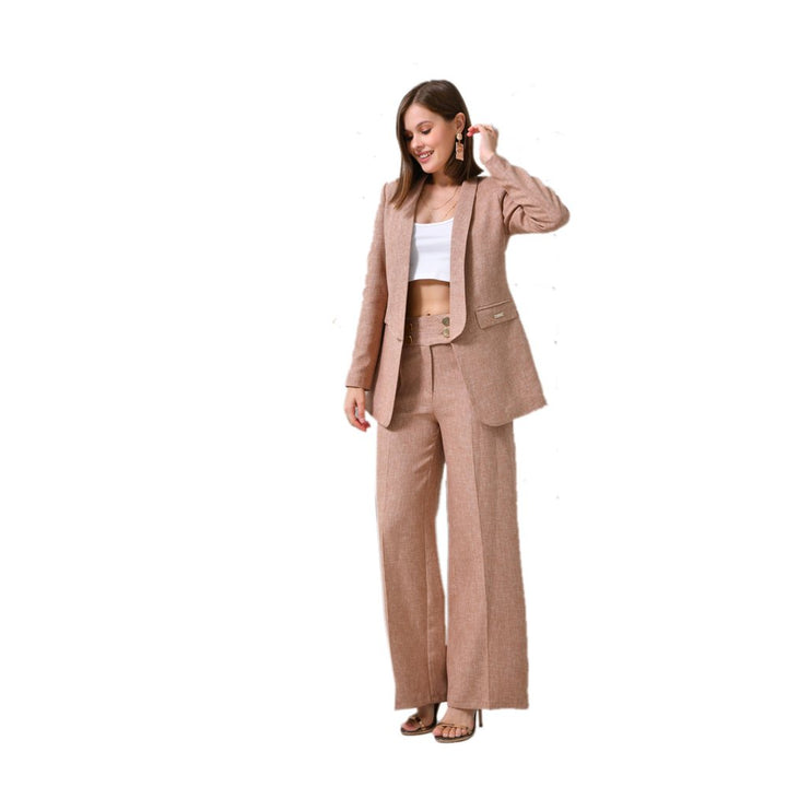 NDL Women Women's Suit with Smoking Jacket and Loose Pants 4 Buttons Beige - Cosenza