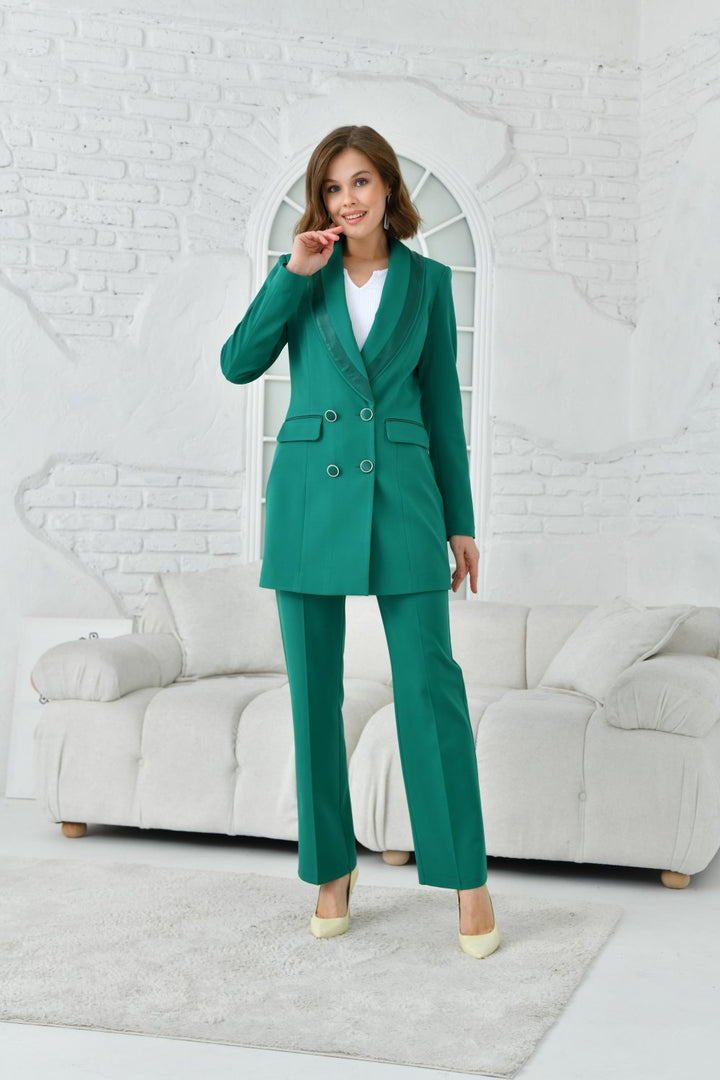 NDL Women Green Women's Suit with Satin Ribbon and 4 Buttons - Olot