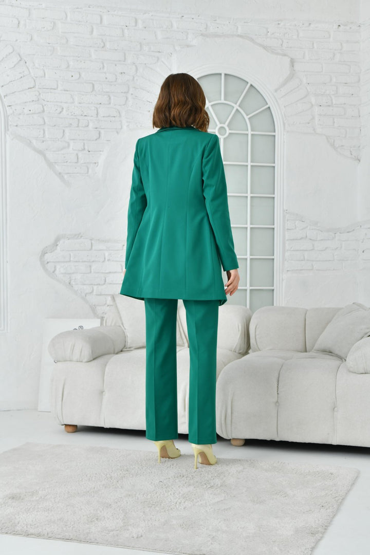 NDL Women Green Women's Suit with Satin Ribbon and 4 Buttons - Olot