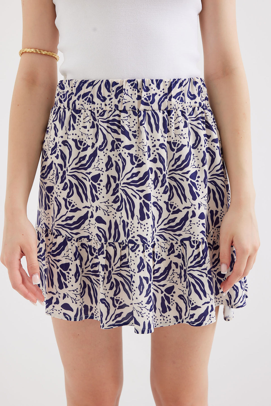 BGD Women Patterned Viscose Mini Skirt - Navy Blue - Avondale