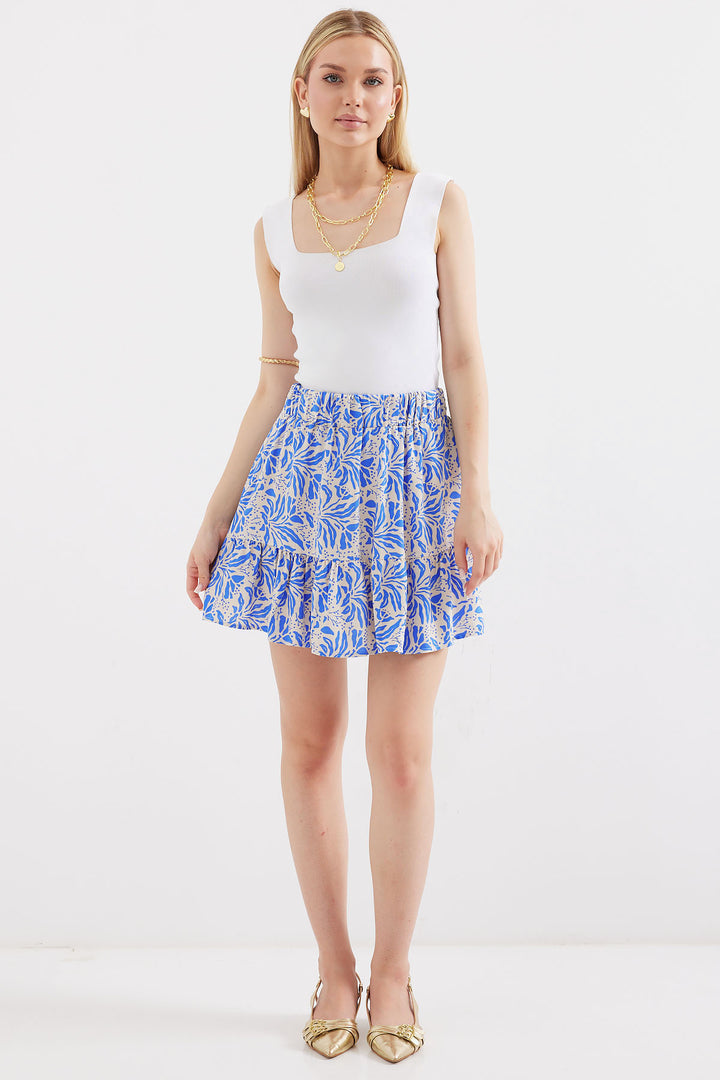 BGD Women Patterned Viscose Mini Skirt - Sax - Avondale