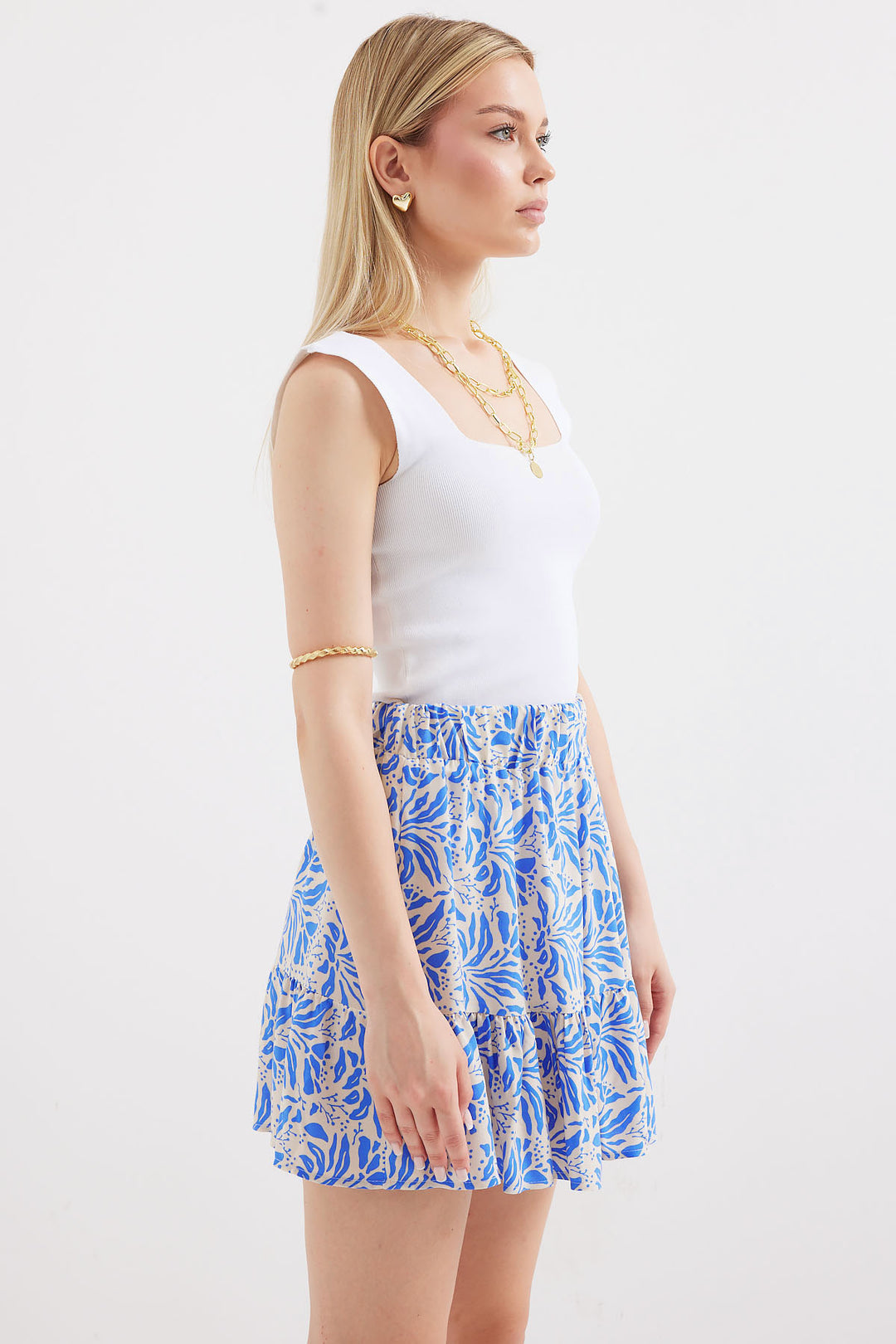 BGD Women Patterned Viscose Mini Skirt - Sax - Avondale