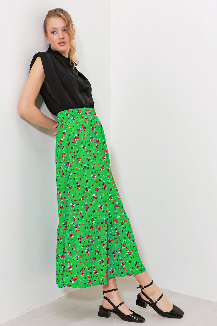 BGD Women Woman Green Flower Patterned Long Knitted Skirt 1886 - Avondale