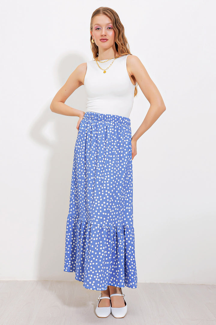 BGD Women Woman Blue White Polka Dot Long Knitted Skirt 1886 - Avondale