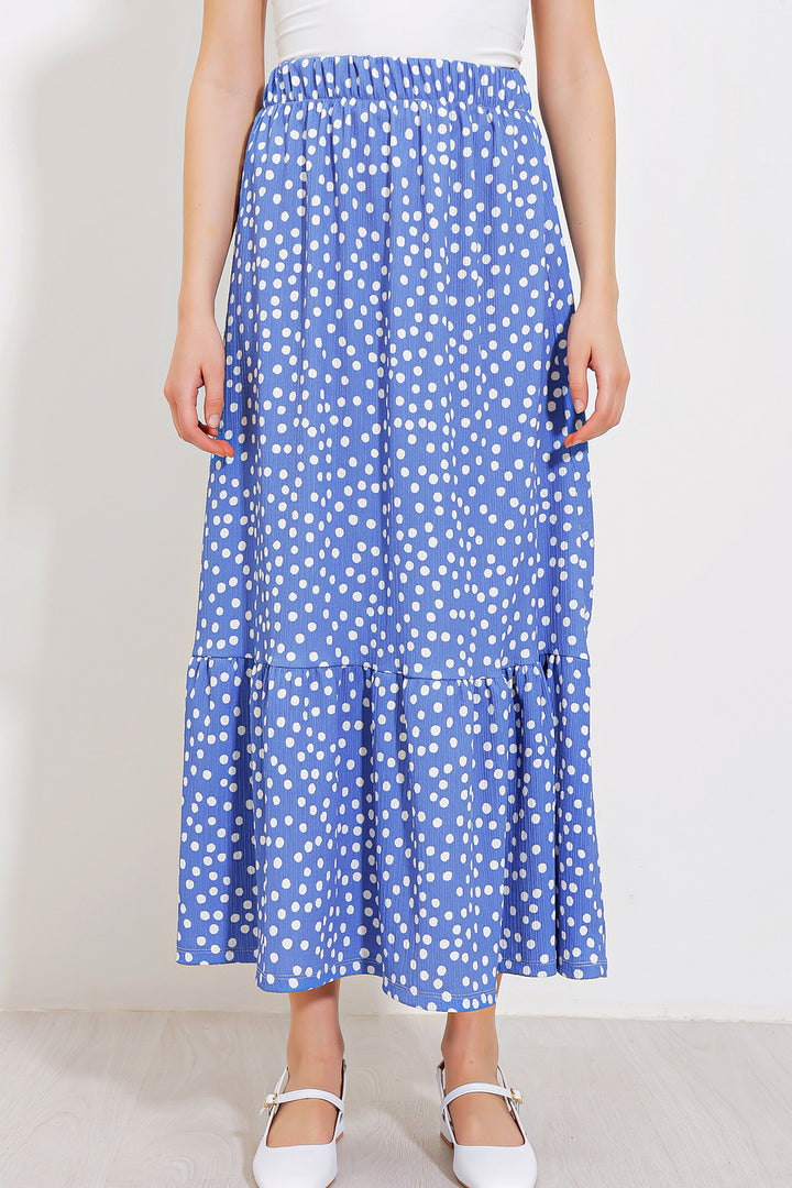 BGD Women Woman Blue White Polka Dot Long Knitted Skirt 1886 - Avondale