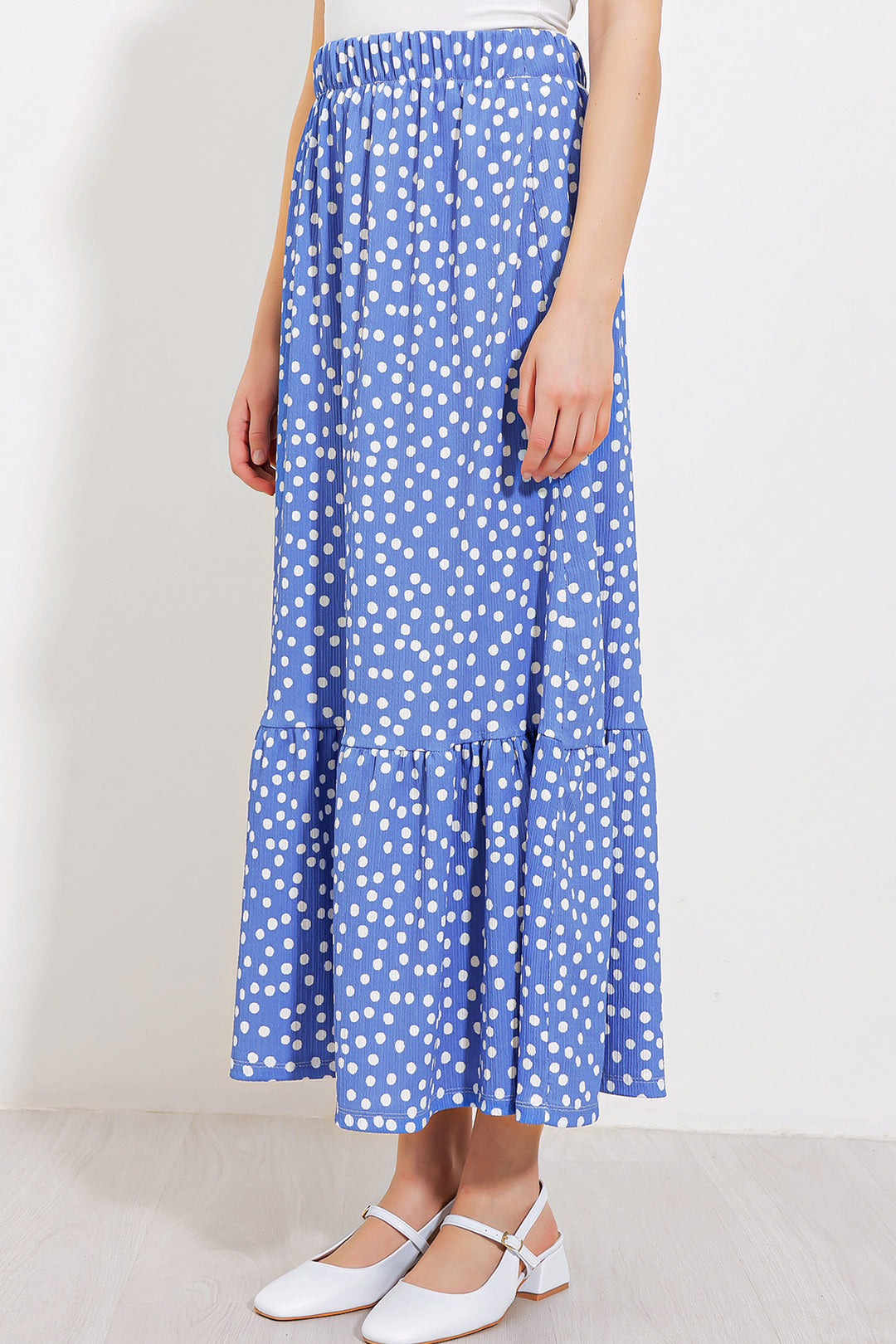 BGD Women Woman Blue White Polka Dot Long Knitted Skirt 1886 - Avondale