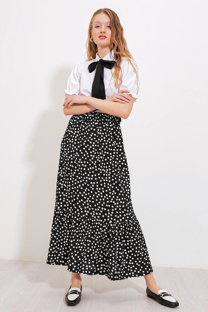 BGD Women Woman Black and White Polka Dot Long Knitted Skirt 1886 - Avondale