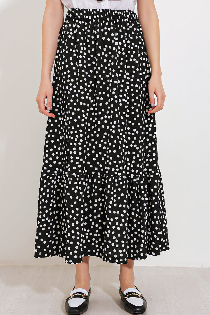 BGD Women Woman Black and White Polka Dot Long Knitted Skirt 1886 - Avondale