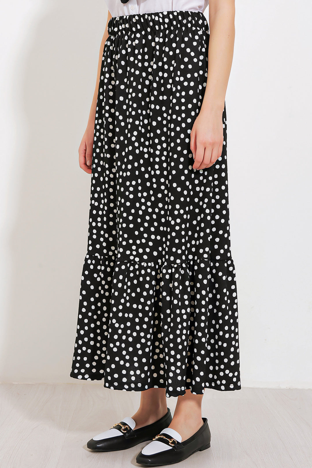 BGD Women Woman Black and White Polka Dot Long Knitted Skirt 1886 - Avondale