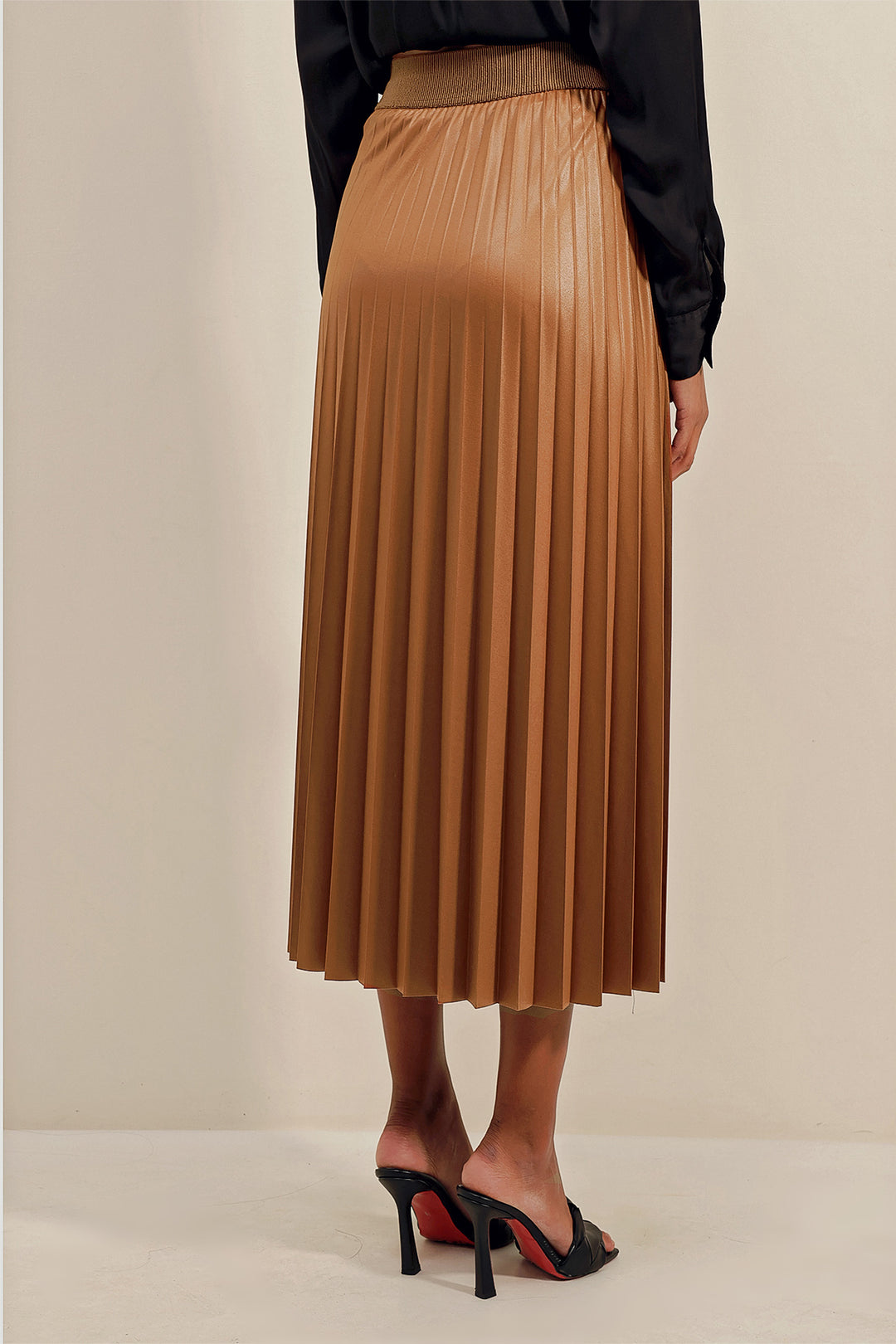 BGD Women Faux Leather Pleated Skirt - Tan - Avondale