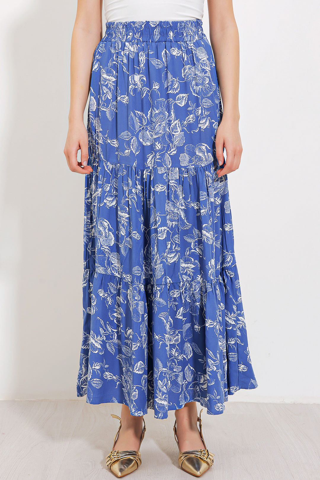 BGD Women Woman Indigo Patterned Long Viscose Skirt 1898 - Avondale