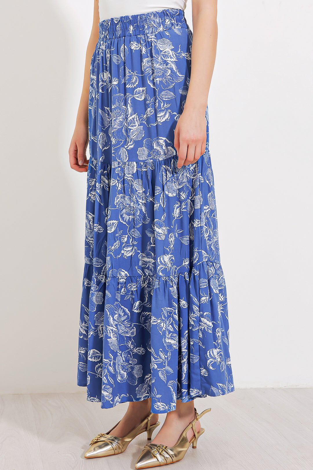 BGD Women Woman Indigo Patterned Long Viscose Skirt 1898 - Avondale