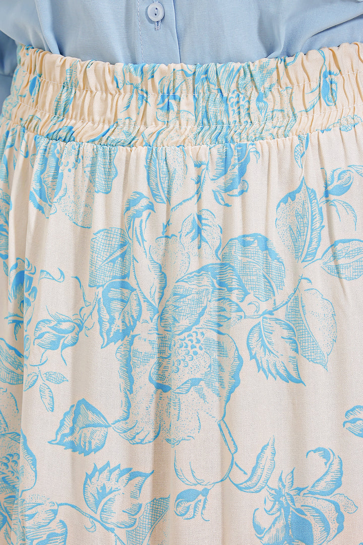 BGD Women Woman Cream Blue Patterned Long Viscose Skirt 1898 - Avondale