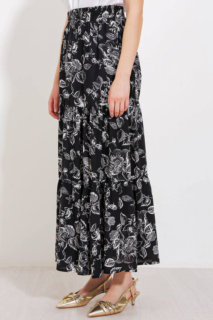 BGD Women Woman Black Patterned Long Viscose Skirt 1898 - Avondale