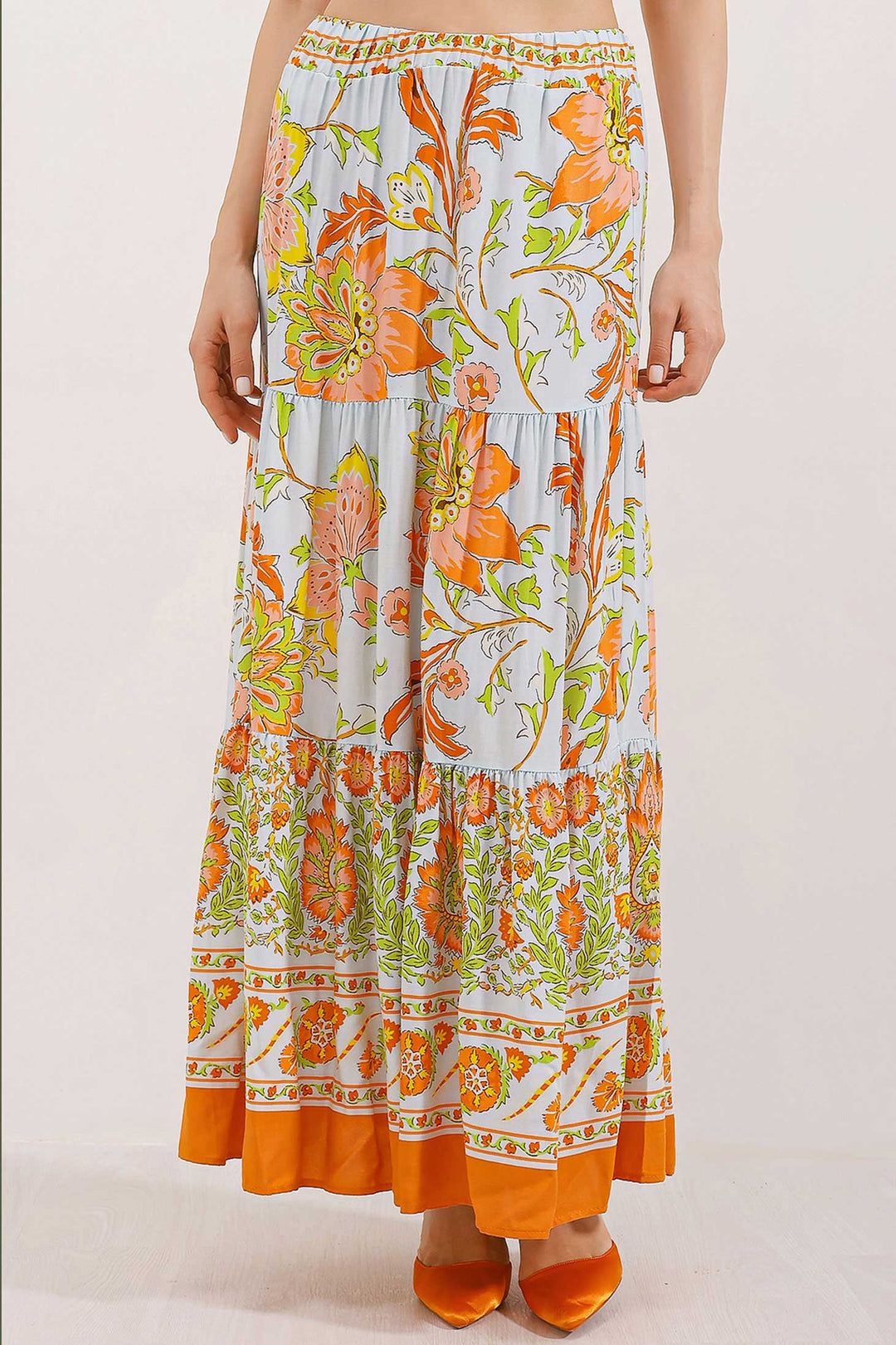 BGD Women Patterned Long Skirt - Orange - Avondale