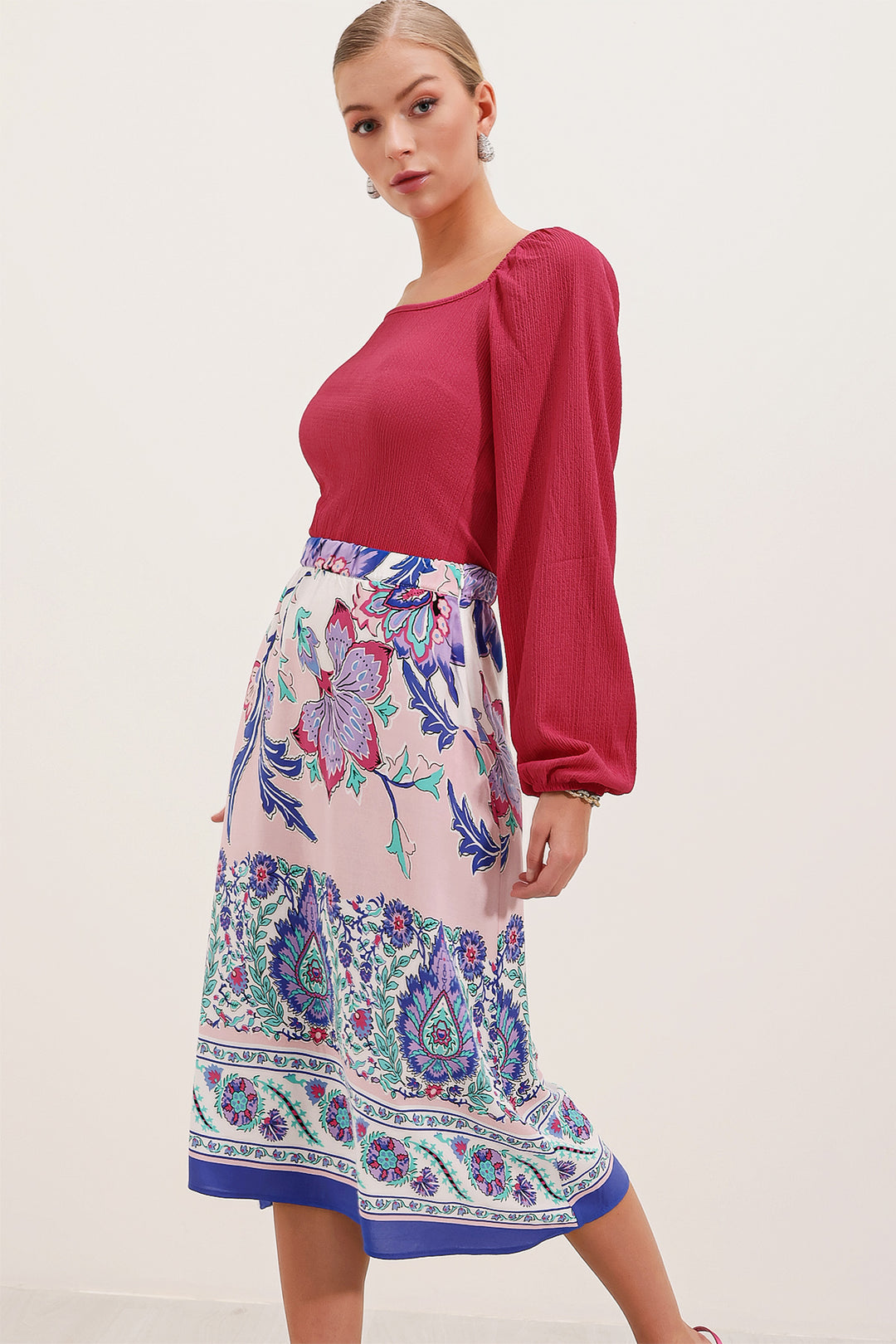 BGD Women Patterned Midi Skirt - Purple - Avondale