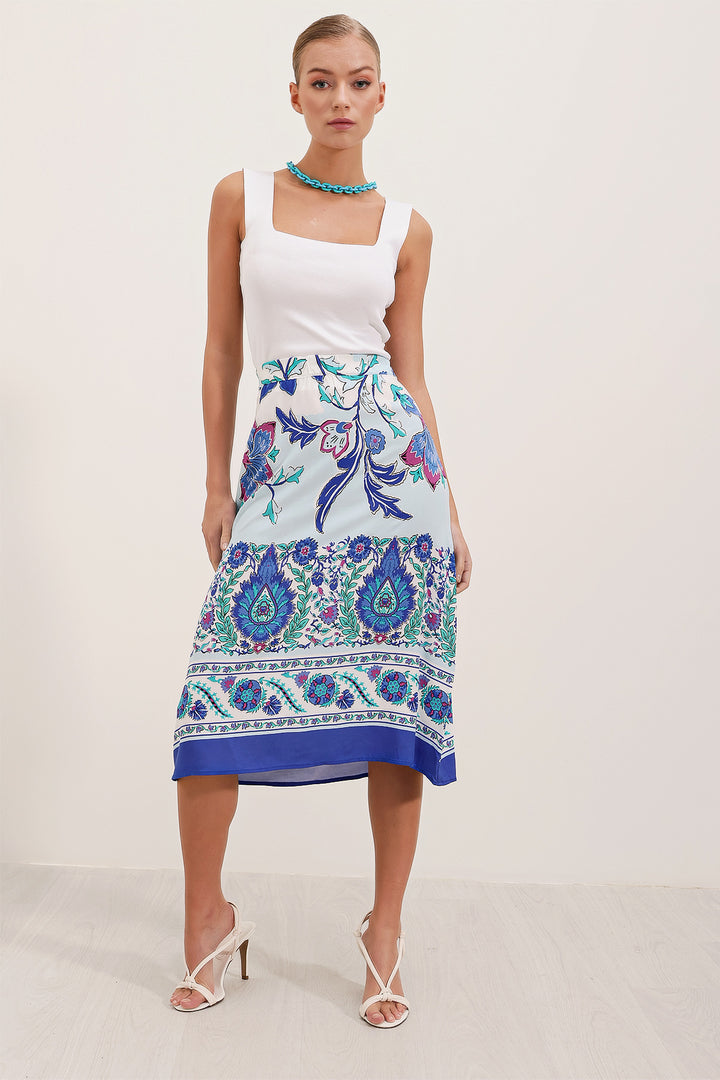 BGD Women Patterned Midi Skirt - Sax - Avondale