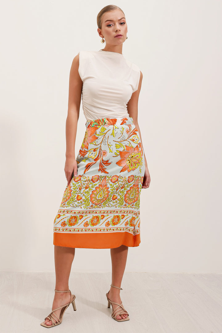 BGD Women Patterned Midi Skirt - Orange - Avondale