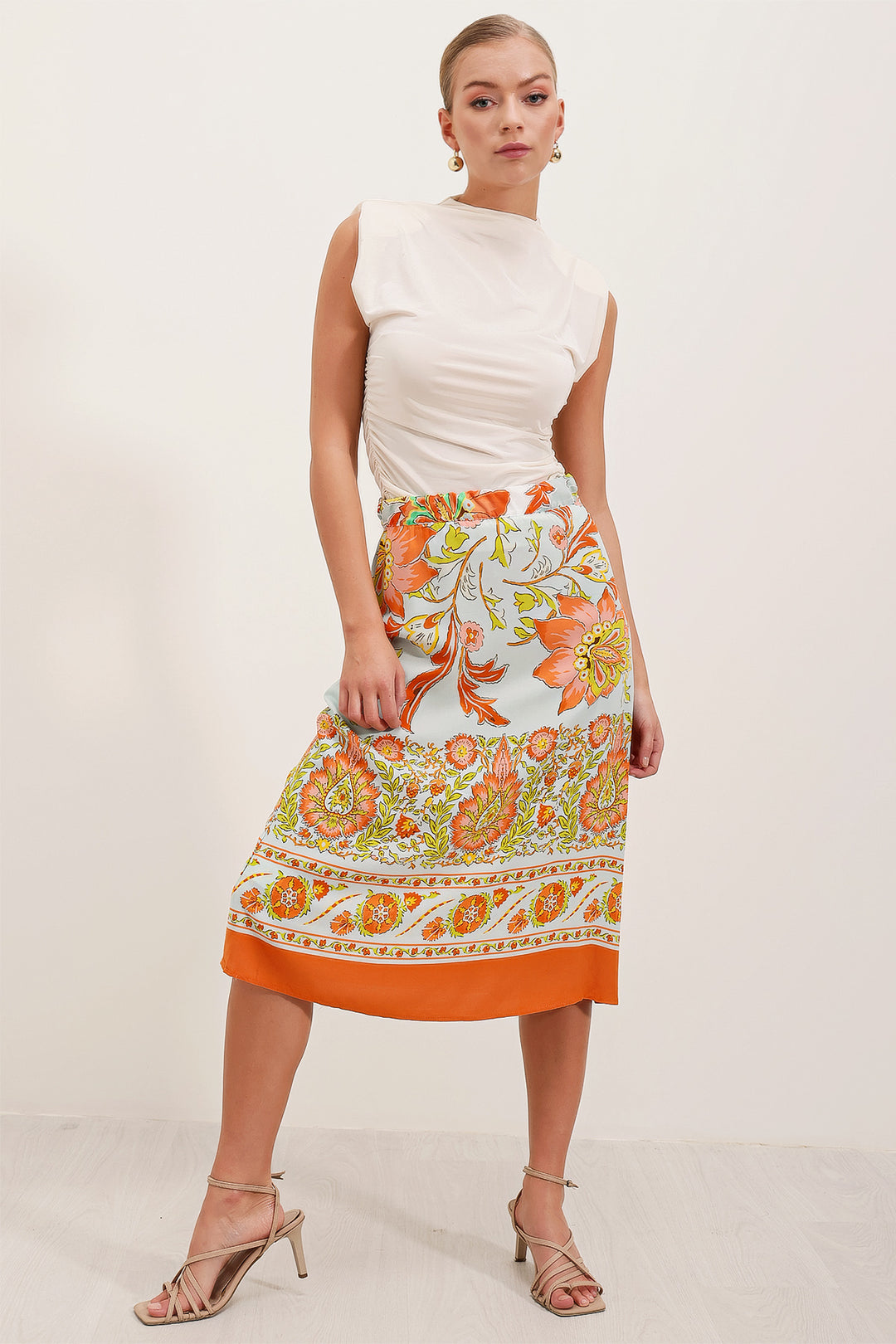 BGD Women Patterned Midi Skirt - Orange - Avondale