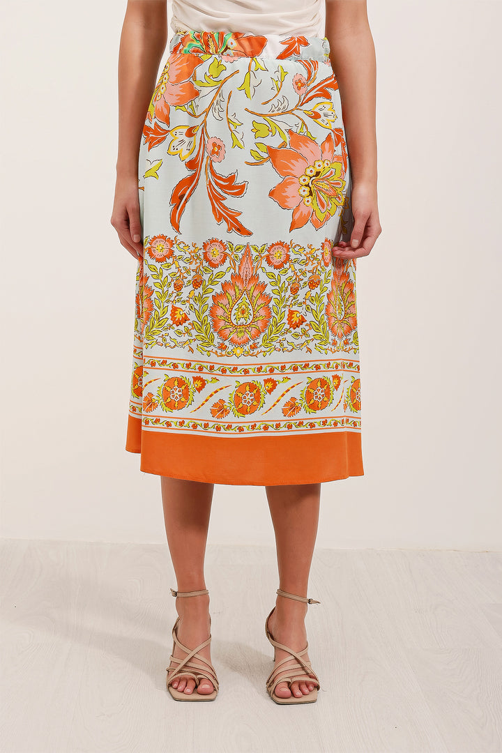 BGD Women Patterned Midi Skirt - Orange - Avondale