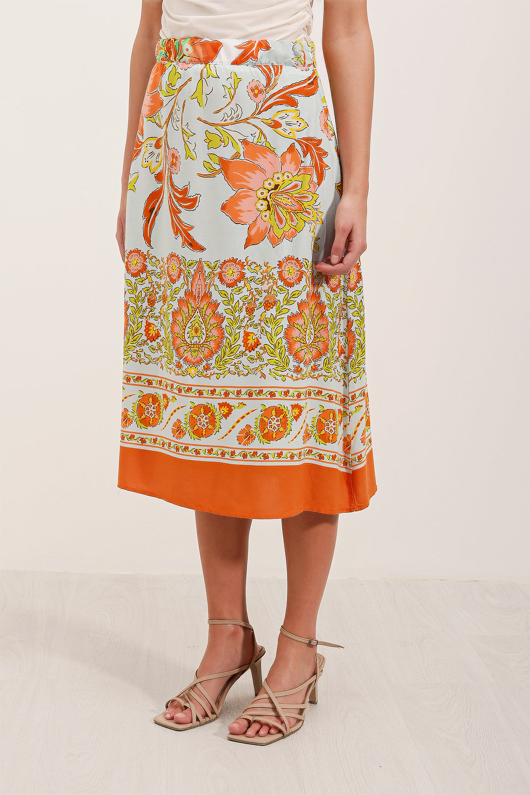 BGD Women Patterned Midi Skirt - Orange - Avondale