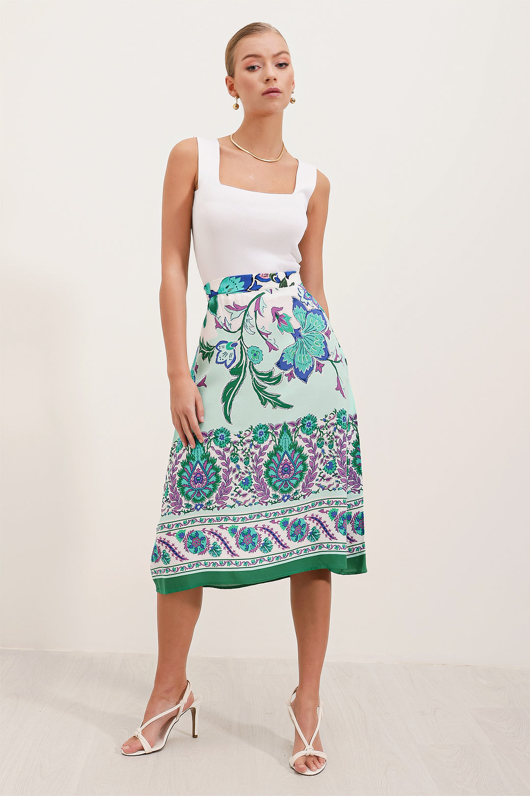 BGD Women Patterned Midi Skirt - Green - Avondale