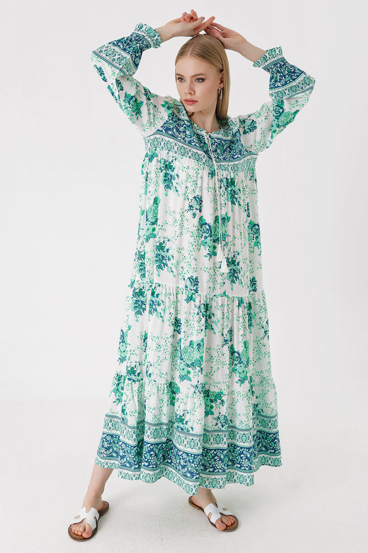 BGD Women Patterned Long Dress - Dark Green - Avondale