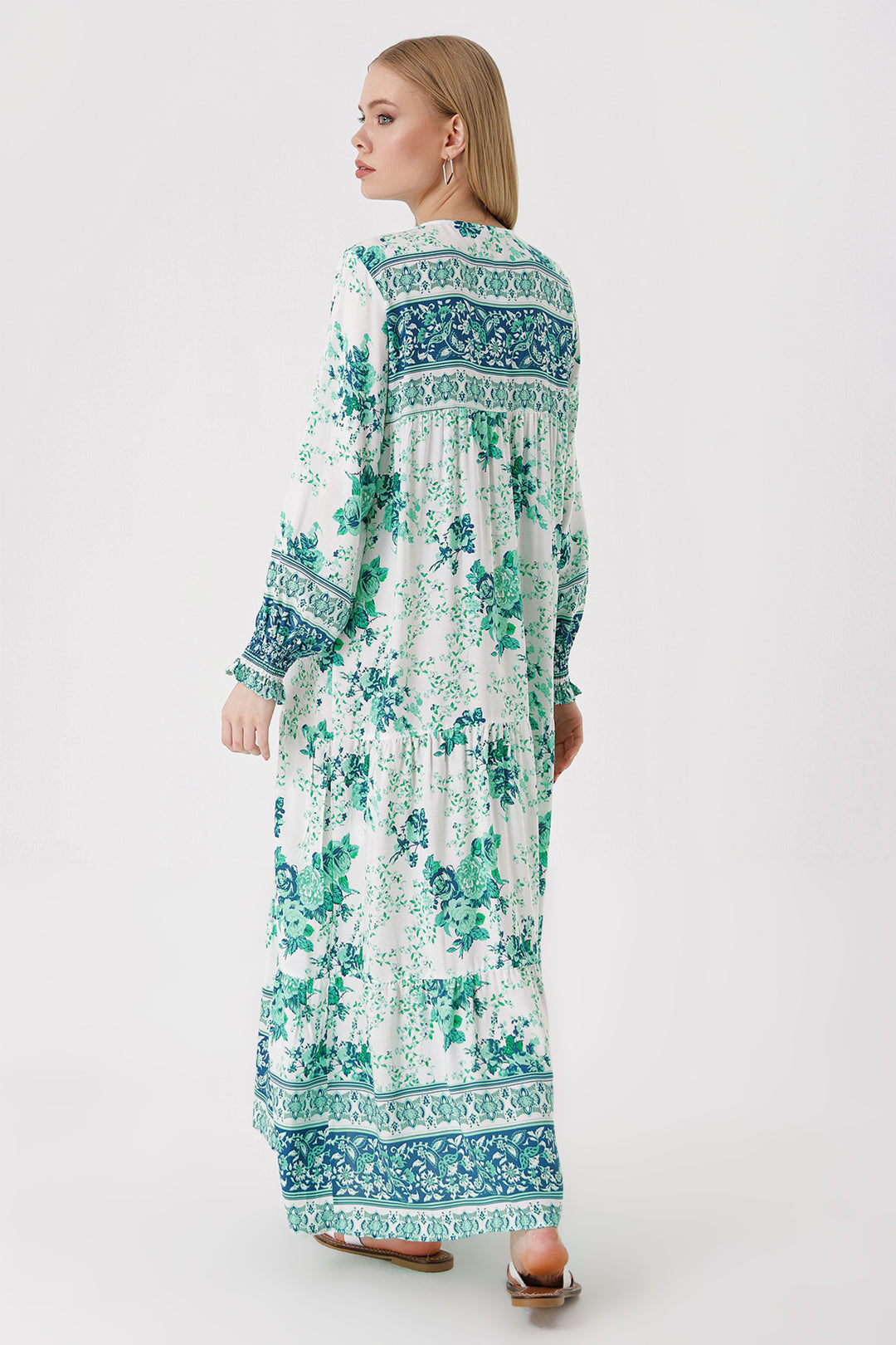 BGD Women Patterned Long Dress - Dark Green - Avondale