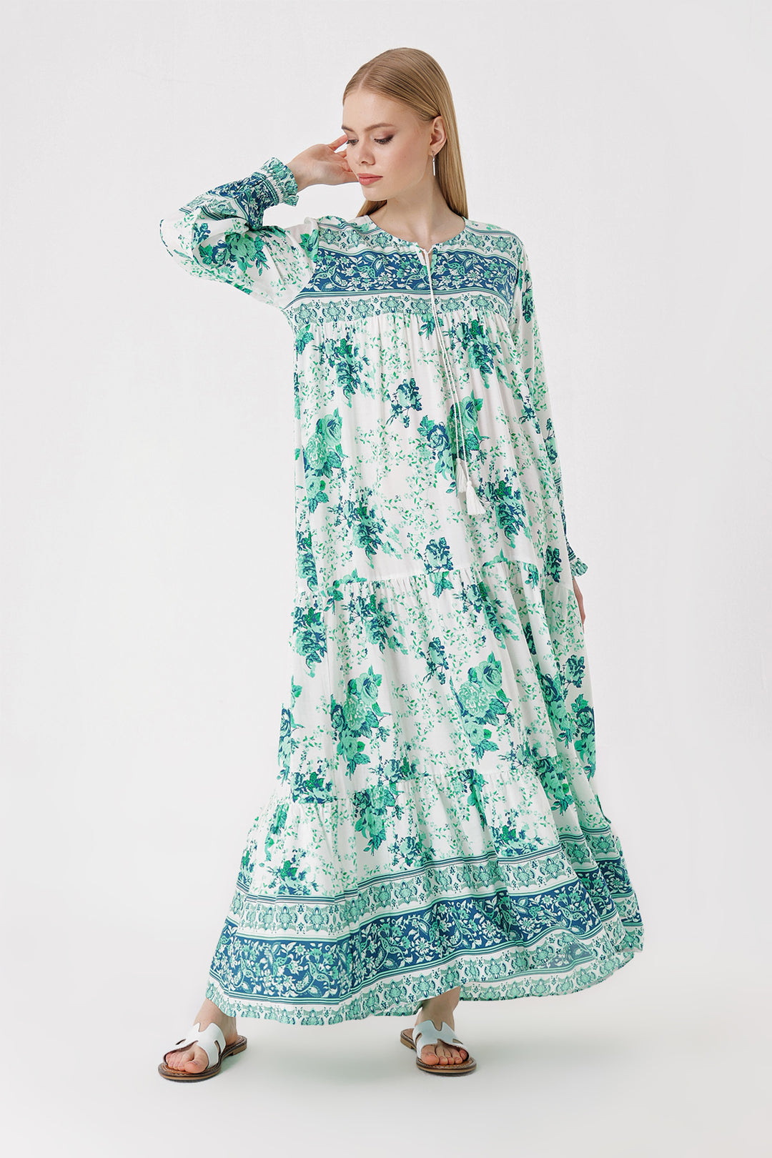 BGD Women Patterned Long Dress - Dark Green - Avondale