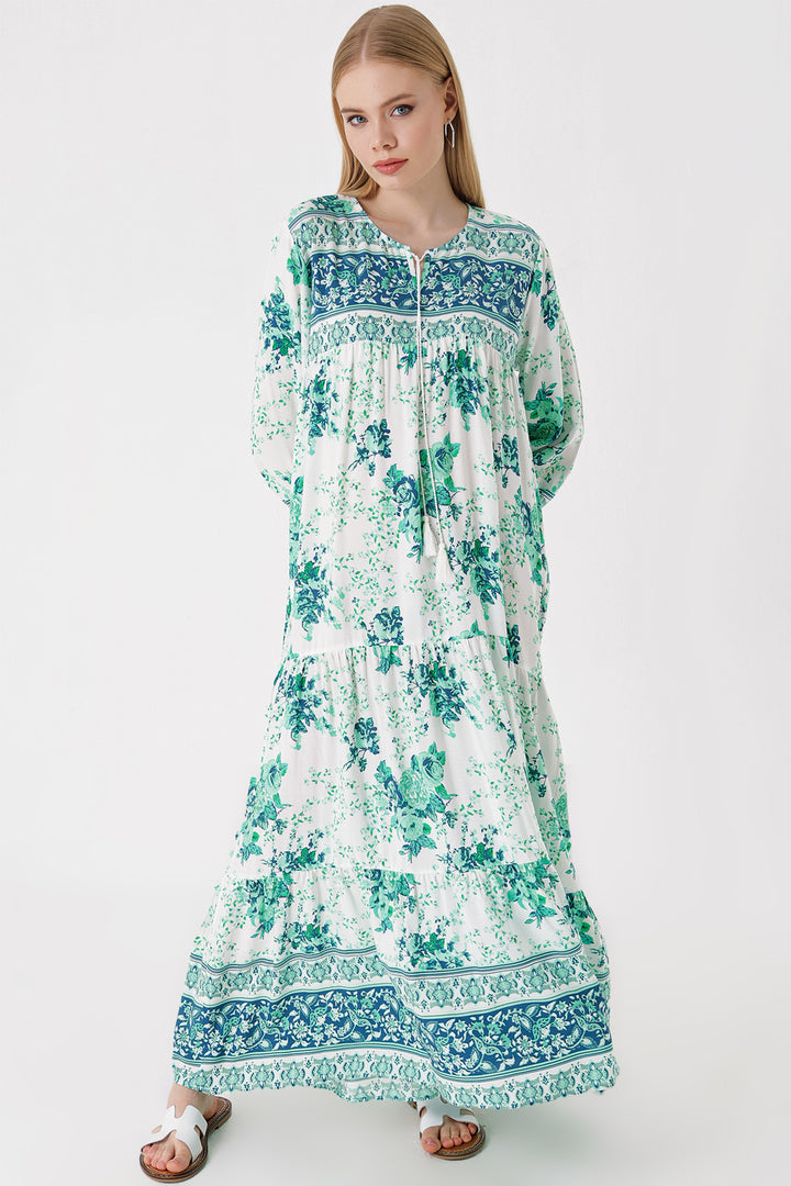 BGD Women Patterned Long Dress - Dark Green - Avondale