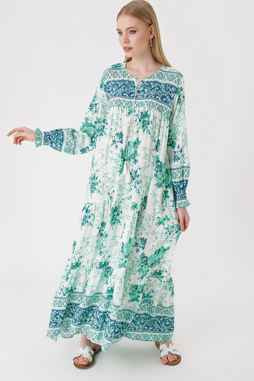 BGD Women Patterned Long Dress - Dark Green - Avondale