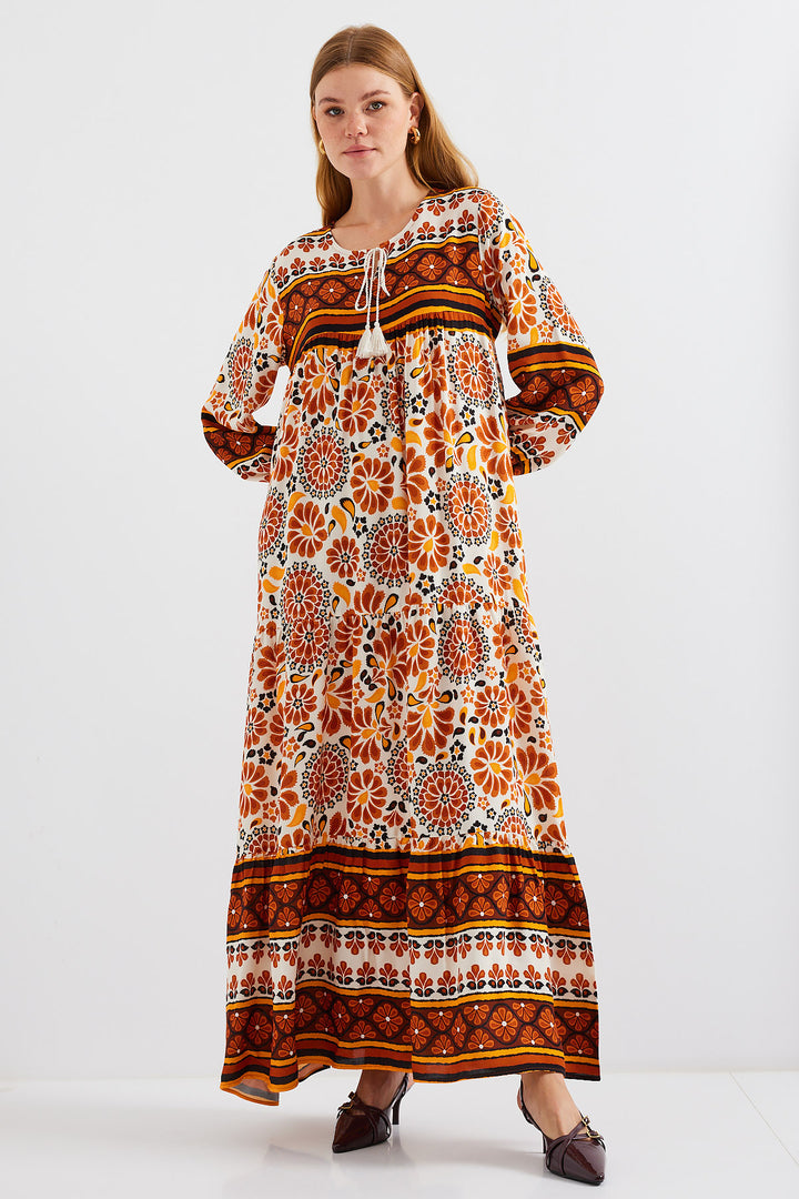 BGD Women Patterned Long Dress - Tan Brown - Avondale