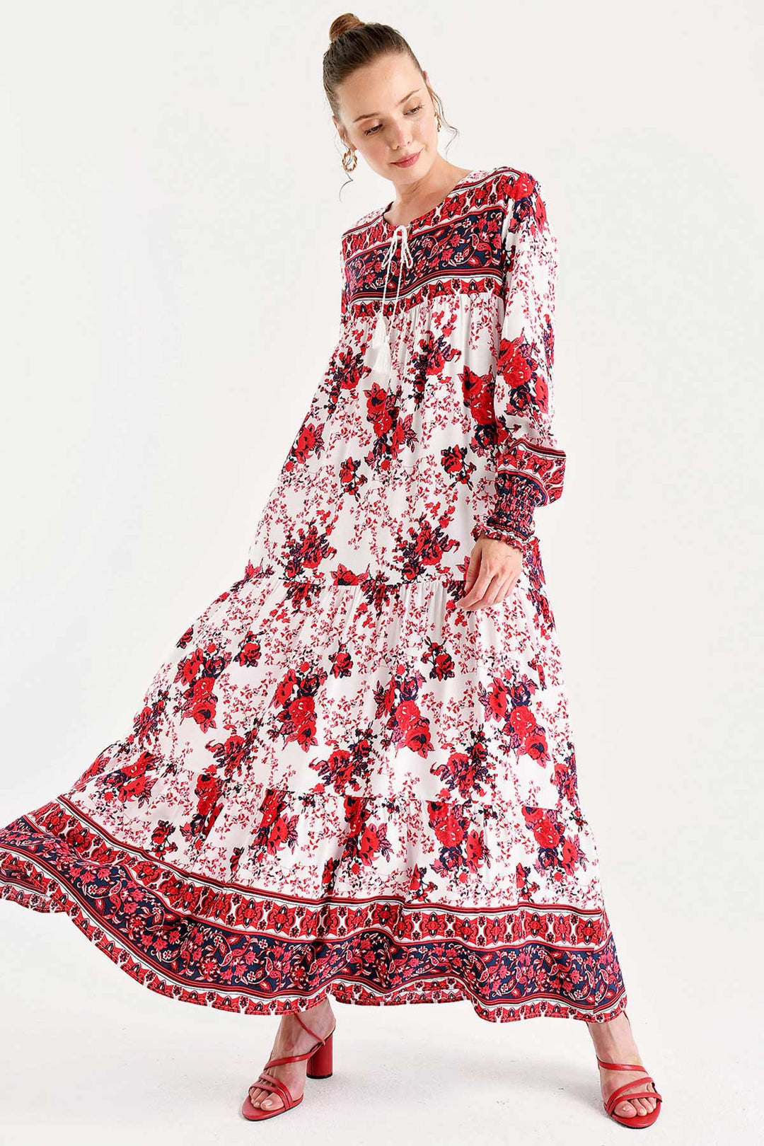 BGD Women Patterned Long Dress - Red - Avondale