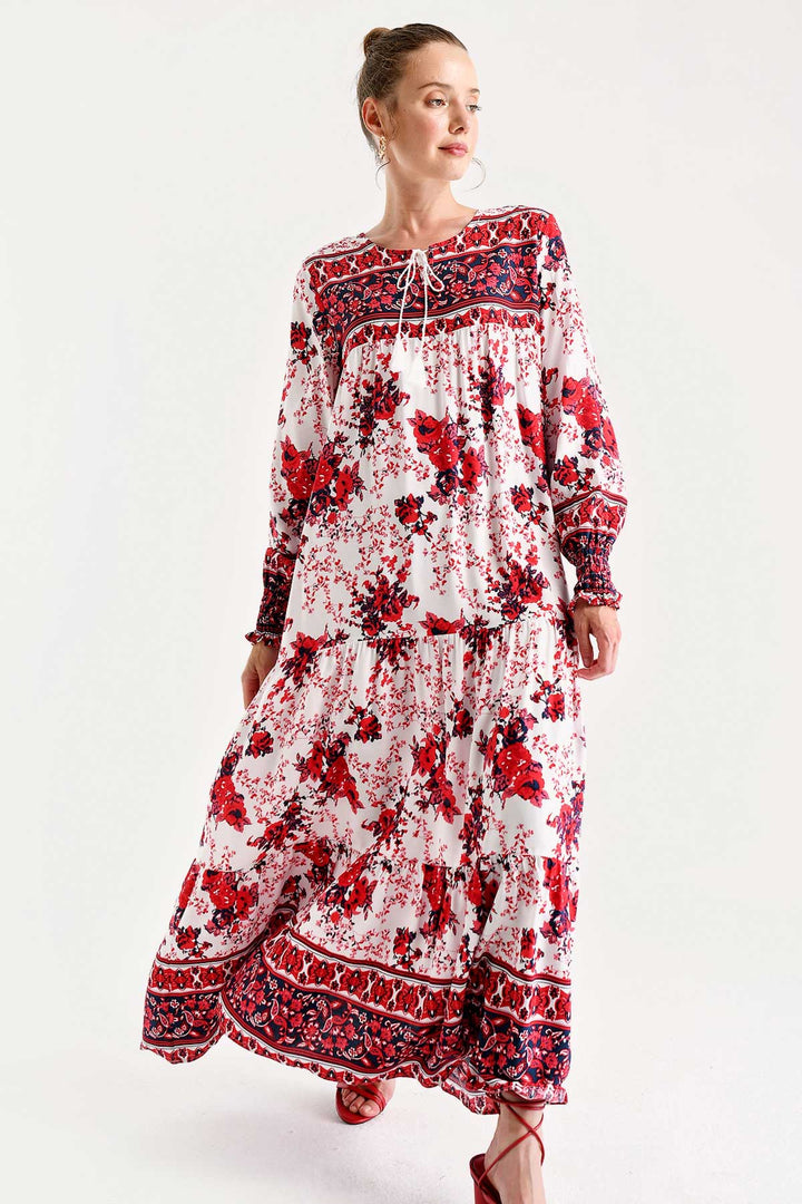 BGD Women Patterned Long Dress - Red - Avondale