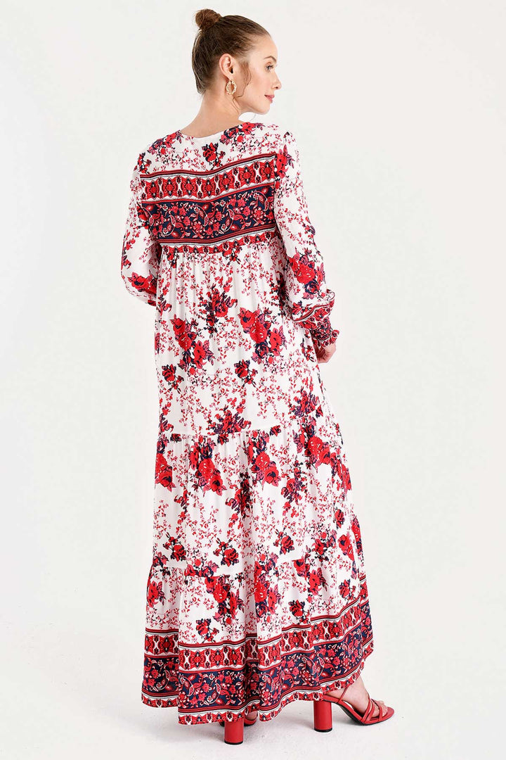 BGD Women Patterned Long Dress - Red - Avondale