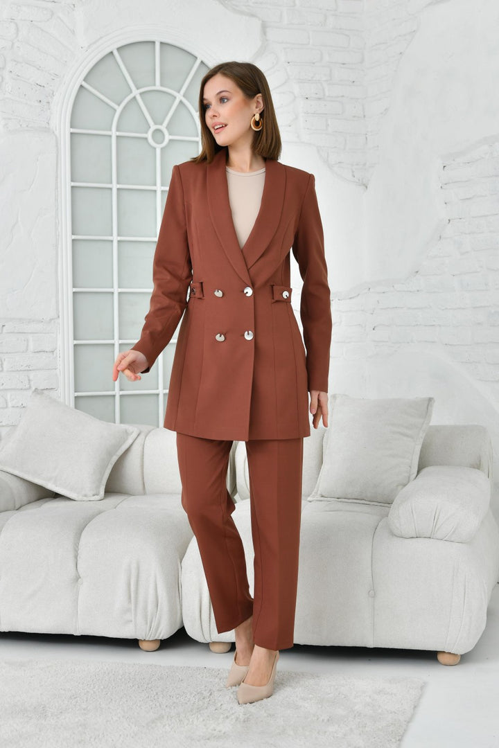 NDL Women Brown Women's Suit with Half Belt Button Accessories - Waterbury