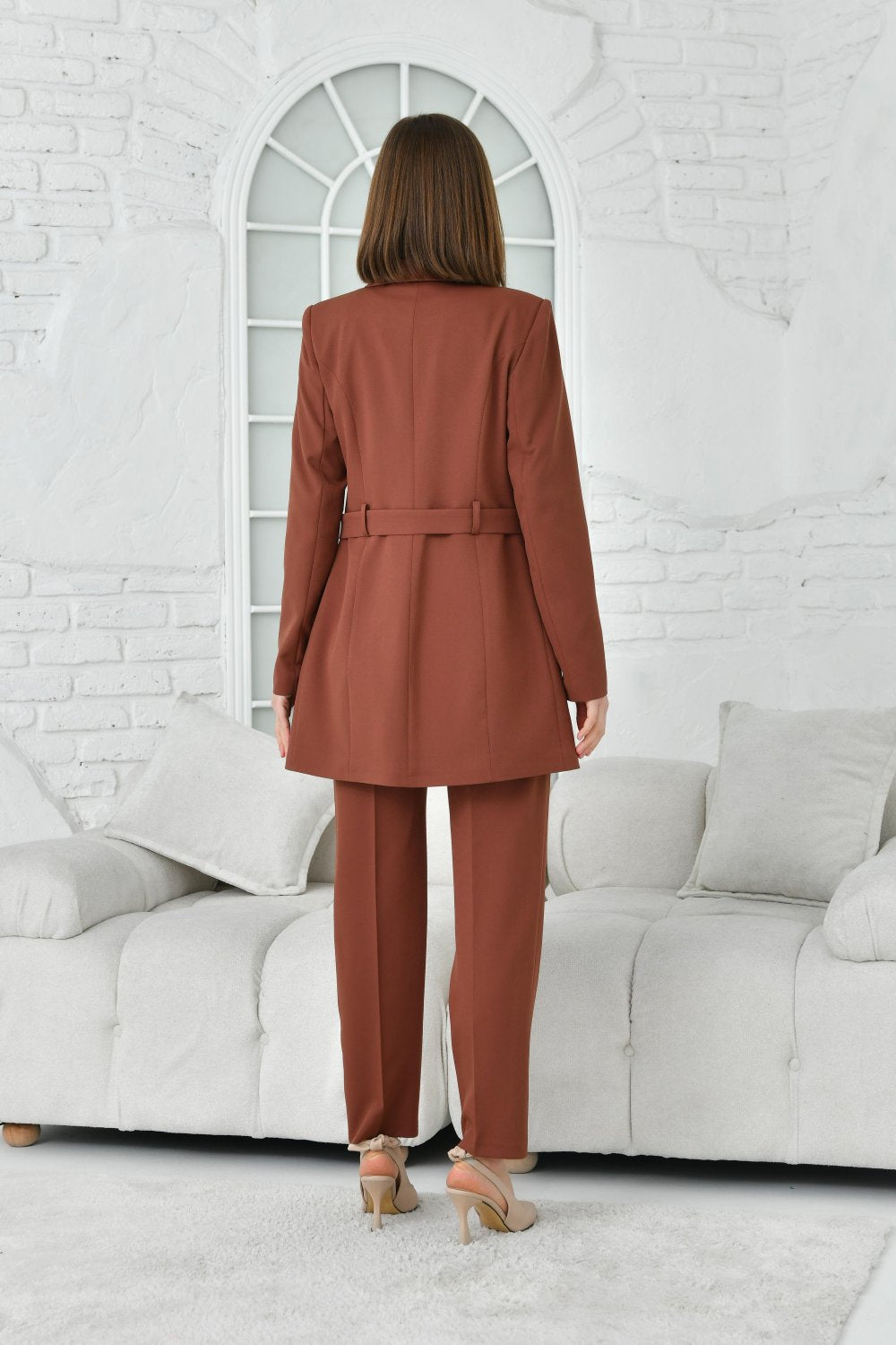 NDL Women Brown Women's Suit with Half Belt Button Accessories - Waterbury