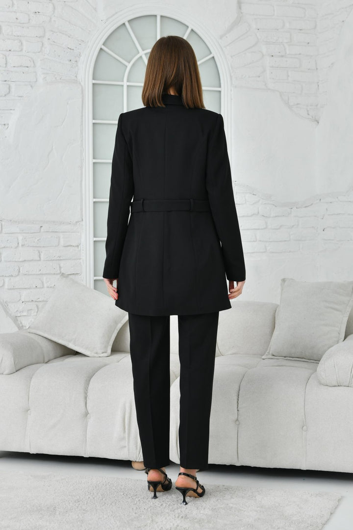 NDL Women Women's Suit with Half Belt Button Accessories Black - Bielefeld