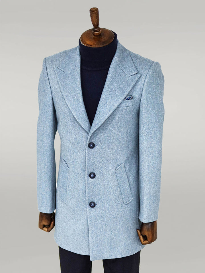 WSS Wide Lapel Wool Light Blue Men Coat  - Singen