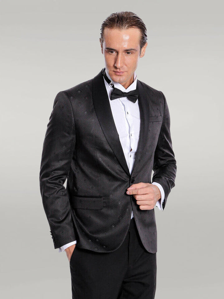 WSS Dot Patterned Slim Fit Black Men Prom Blazer  - Singen