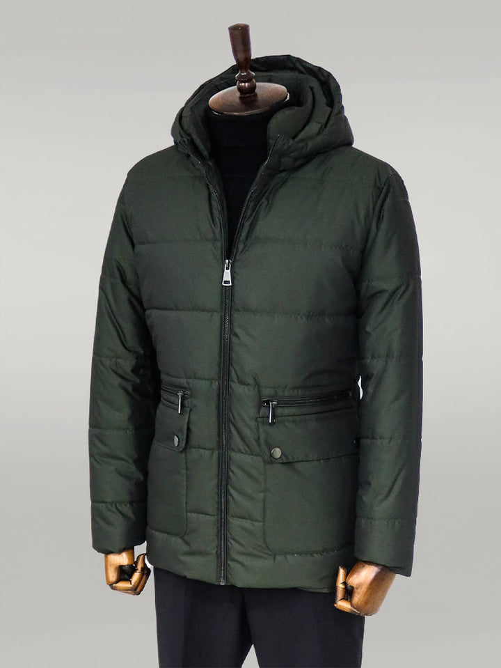 WSS Slim Fit Hooded Green Men Coat  - Singen