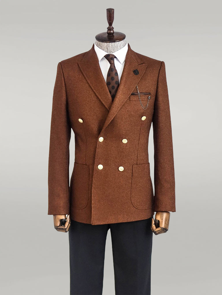 WSS Double Breasted Slim Fit Brown Men Blazer  - Singen